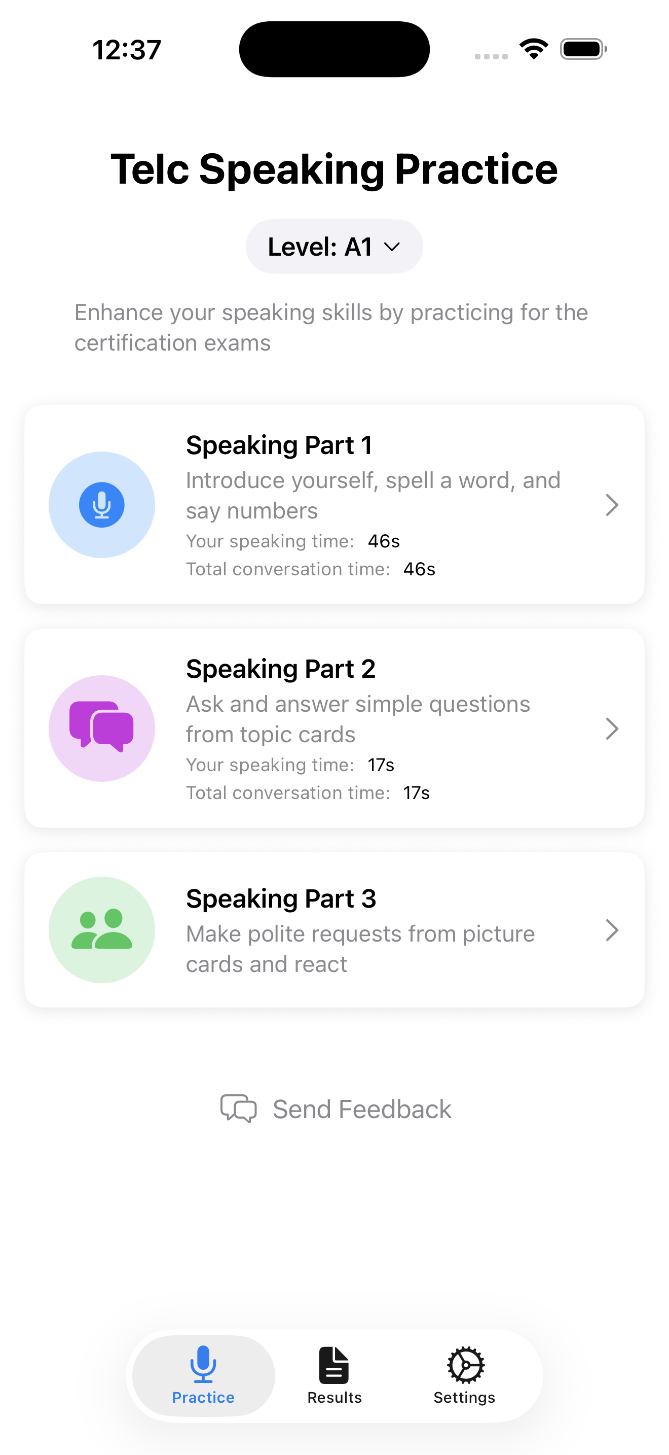 ZertFox telc A1 speaking practice parts list