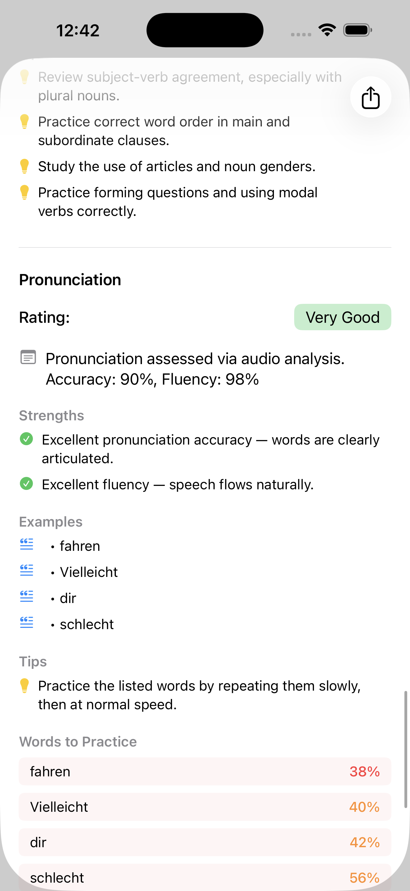 German pronunciation feedback with word-level audio analysis